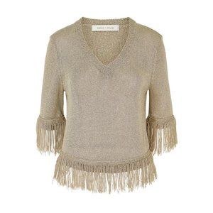 Bishop + Young Oatmeal Beige Fringe Sweater Sz XS
